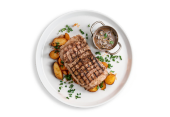 Chargrilled Grass Fed Rump With Mushroom Sauce, potatoes mash- 350 g