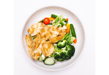 Oven Roasted Chicken With Bbq Honey, Soy Sauce, seasonal vegetables- 450 g