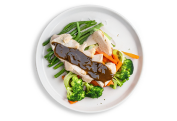 Oven Roasted Chicken With Bbq Honey, Soy Sauce, seasonal vegetables- 450 g