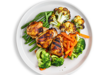 Chargrilled Chicken Thigh Fillet With Salt And Pepper, seasonal vegetables- 450 g