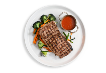 Chargrilled Grass Fed Rump With Portuguese Sauce And Basmati Rice & Seasonal Vegetables- 350 g